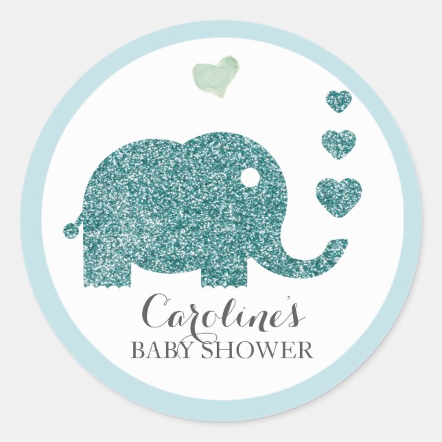 Adesivo Elephant Love Blue Glitter Chá de fraldas Sticker (Frente)