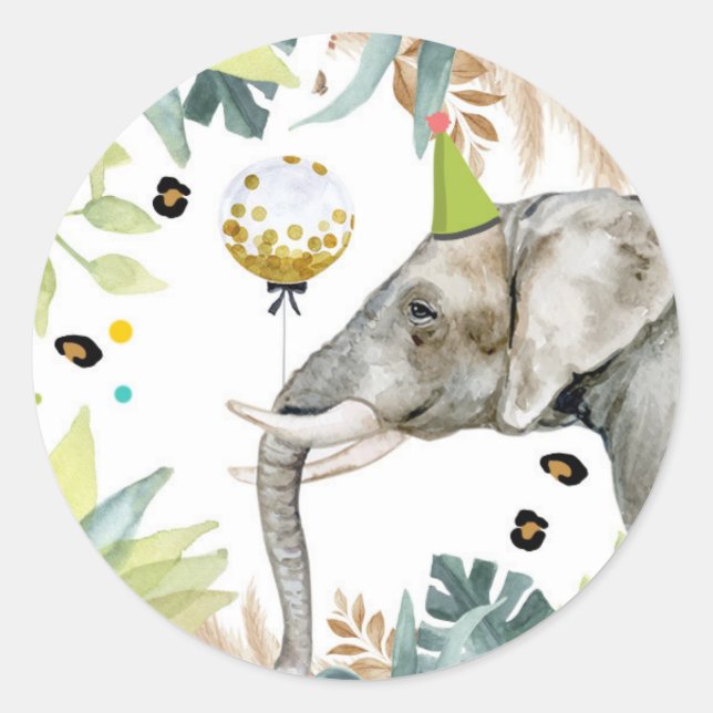 Adesivo Elephant Safari Partido Animal Birthday Favorece D (Frente)