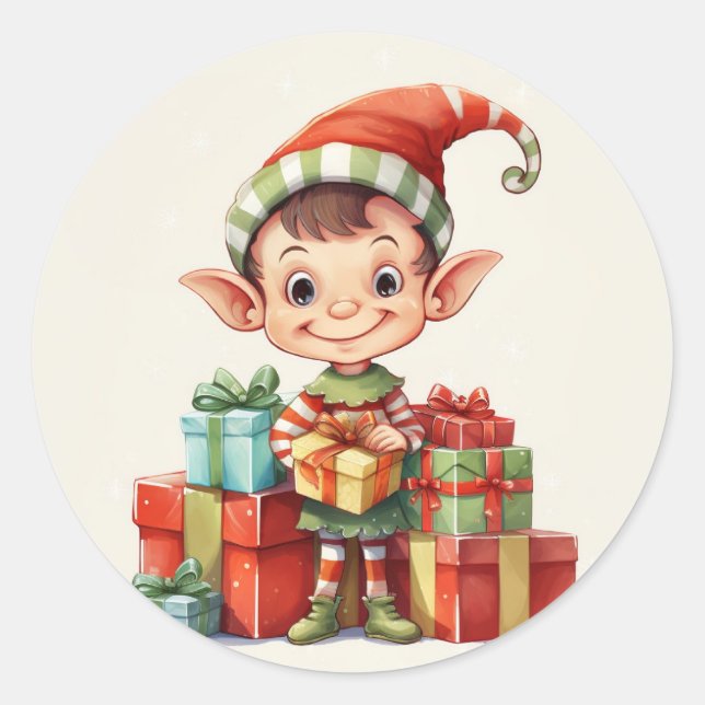 Adesivo Elf de Natal dos papais noeis com presentes (Frente)