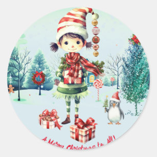 Adesivo Elf Girl Wreath Ornaments Snow Trees