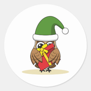 Adesivo Elf Owl de Natal com Presente