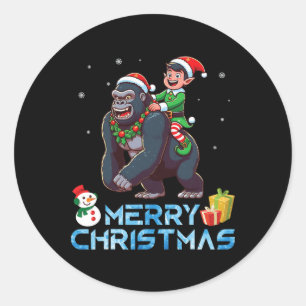 Adesivo Elf Riding Gorilla Snowman Presente Feliz Natal