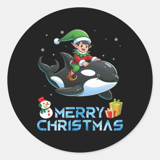 Adesivo Elf Riding Orca Snowman Presente Feliz Natal Da (Frente)