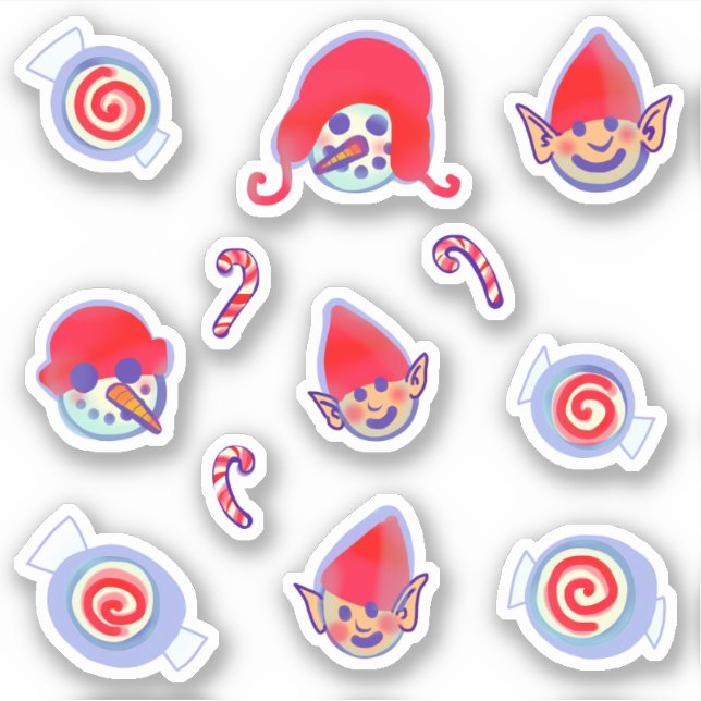 Adesivo Elf Snowman Peppermint Candy Natal (Frente)