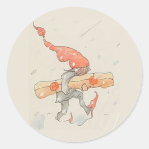 Adesivo Elfo com presente de Natal, ilustração antiga