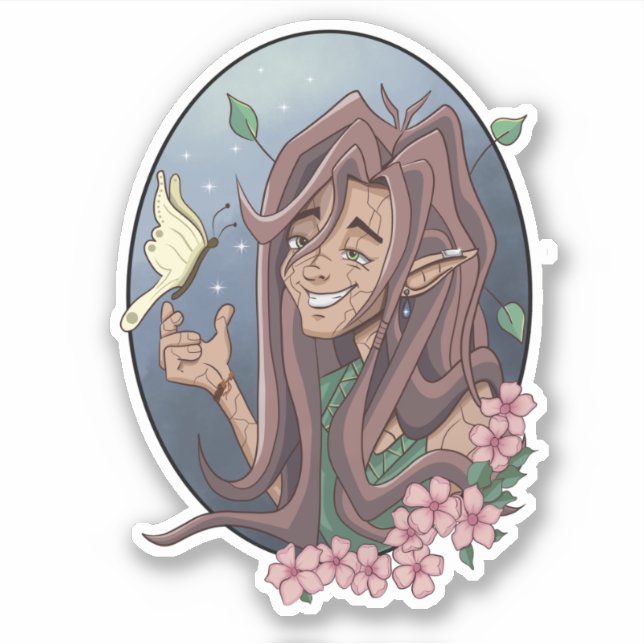 Adesivo Elfo Masculino E Borboleta De Creme Pálida (Frente)