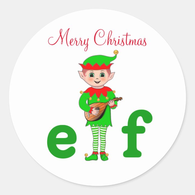 Adesivo Elfo Musical de Natal Moderno em Branco (Frente)