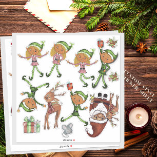 Adesivo Elfos Divertidos e Poses Dinâmicas de Papai Noel P