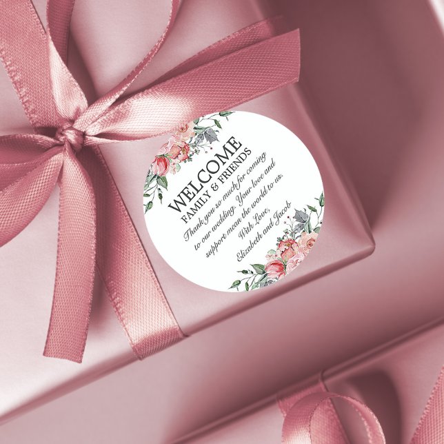 Adesivo Elizabeth Pink Floral Wedding Bag de Boas-Vindas (Criador carregado)