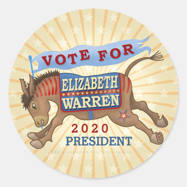 Adesivo Elizabeth Warren Presidente 2020 Democrata Donkey (Frente)