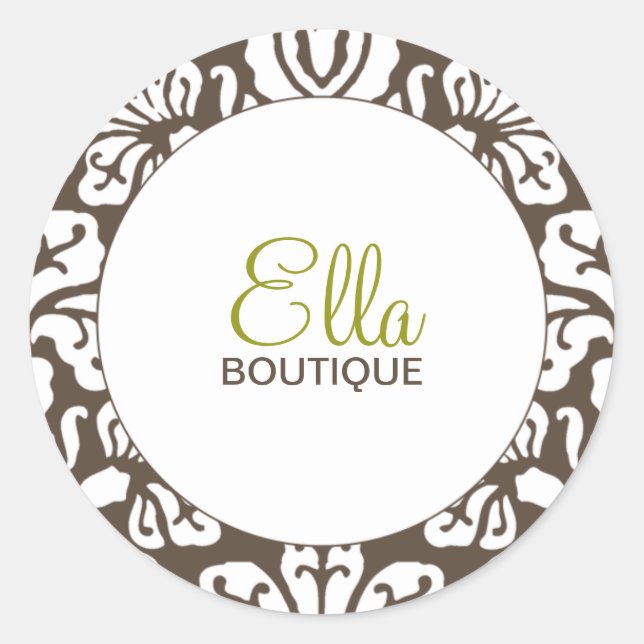 Adesivo Ella Brown Damask Chic Round Sticker (Frente)
