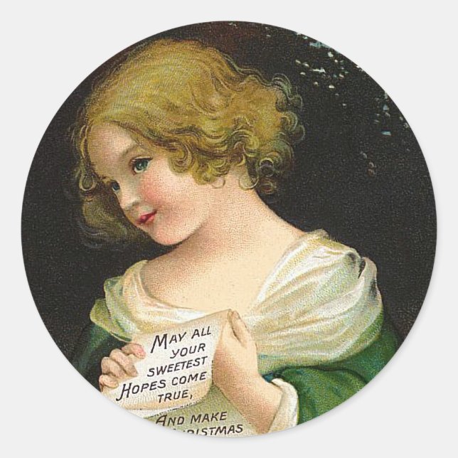 Adesivo Ellen H. Clapsaddle - Rapariga de Natal com Carta (Frente)