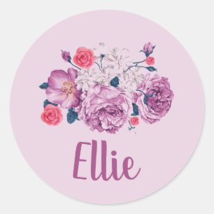 Adesivo Ellie Name Floral Custom Vintage Flower Pink Girl