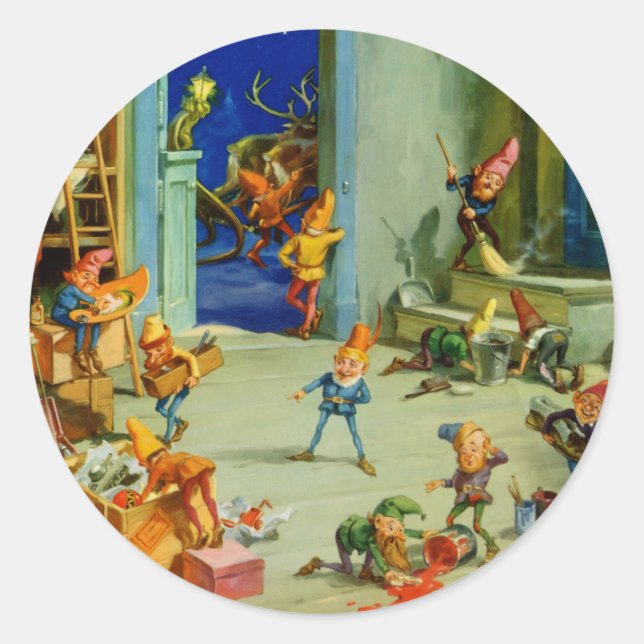 Adesivo Elves de papais noeis trabalhando em sua oficina s (Frente)