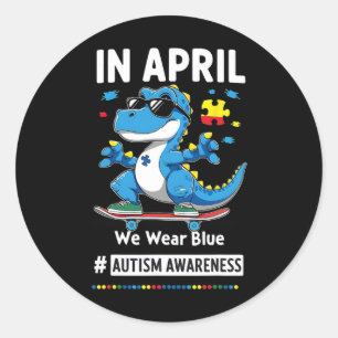 Adesivo Em Abril Nós Usamos Azul Dinossauro Divertido De S