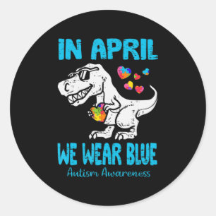 Adesivo Em abril Vestimos Azul T Rex Dinossauro Autismo Aw