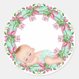 Adesivo em Chá de fraldas rosa e verde com floral
