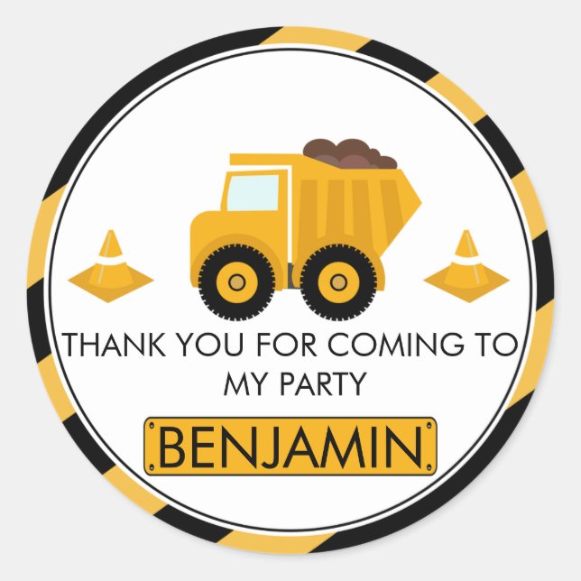 Adesivo Em Construção Caminhão de Aniversário Vinheta (Frente)