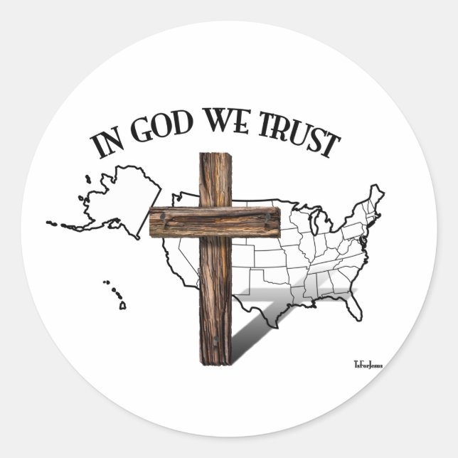Adesivo Em Deus, confiamos com cruz e contornos dos EUA (Frente)