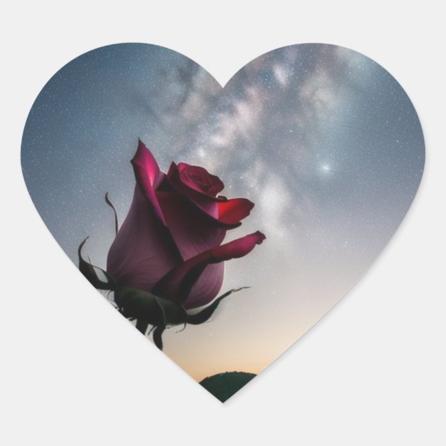 Adesivo em Forma de Coração com Rosa e Estrelas (Frente)