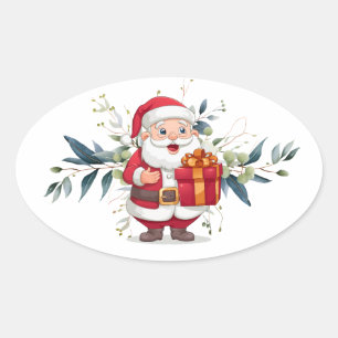 Adesivo em forma oval Feliz Natal e Eucalipto