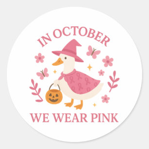 Adesivo Em Outubro Nós Usamos Rosa Ganso Bruxa Halloween