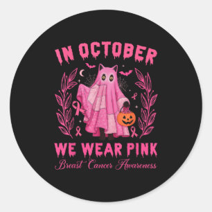 Adesivo Em Outubro, Usamos Rosa Halloween Gato Preto Fofo