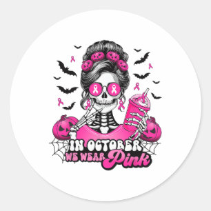 Adesivo Em outubro Vestimos O Cancer Rosa Skeleton Hal