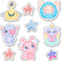 Embalagem autocolante de monstros de aquarelas cúb