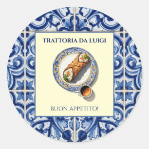 Adesivo Embalagem de Favor de Sobremesa Cannoli de Azulejo