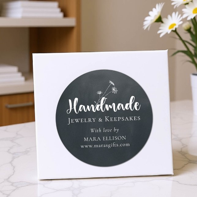 Adesivo Embalagem de produto personalizada de girassol pre (product packaging sticker artisan business gift blackboard white wildflowers handmade homemade)