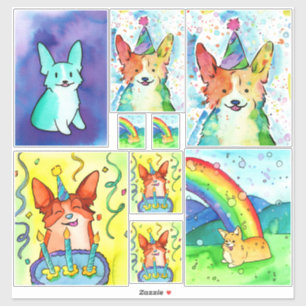 Adesivo Embalagem de Sticker Corgi Watercolor