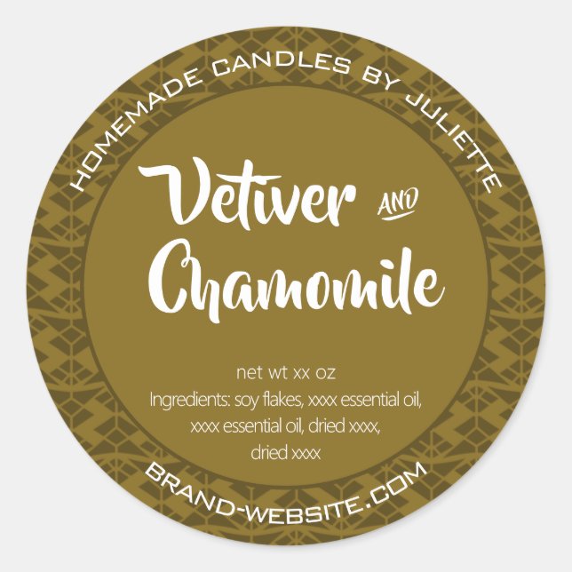 Adesivo Embalagem de Velas de Oliva de Mostarda Aztec Padr (Frente)