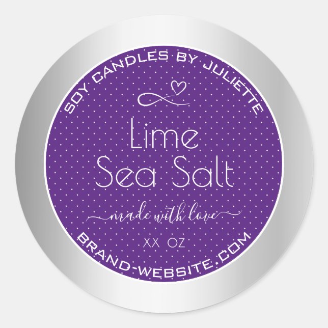 Adesivo Embalagem de Velas de Soja Roxo com Efeito Pratead (Frente)