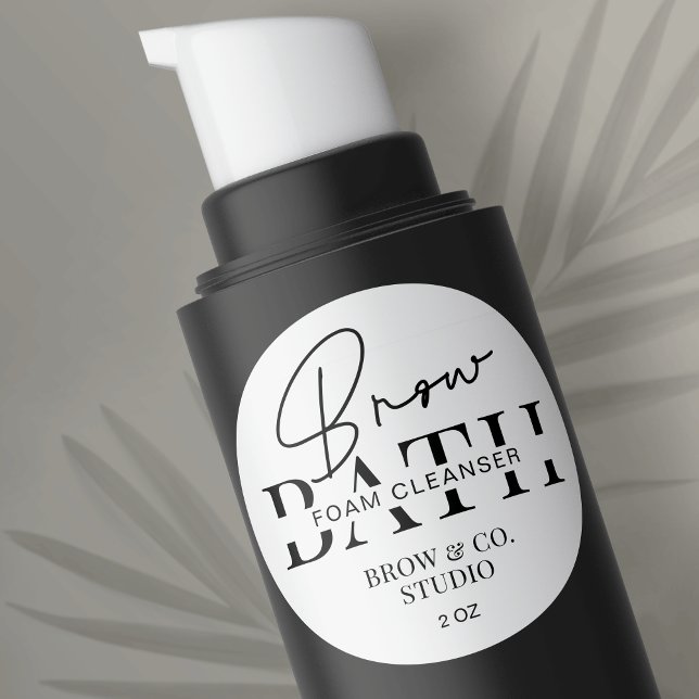 Adesivo Embalagem Mínima Moderna do Limpador de Espuma de  (Brow bath cleanser bottle packaging design in minimal black and white style)