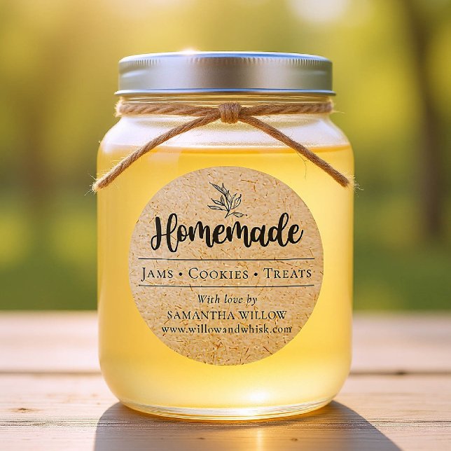 Adesivo Embalagem Personalizada de Produto do Kraft Botâni (custom packaging label homemade round botanical business drink food gift kraft black)