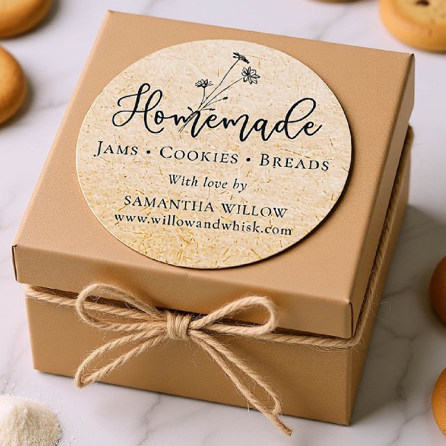 Adesivo Embalagem Personalizada de Produto do Kraft de Flo (custom packaging label homemade round botanical business drink food gift kraft black WILDFLOWERS)