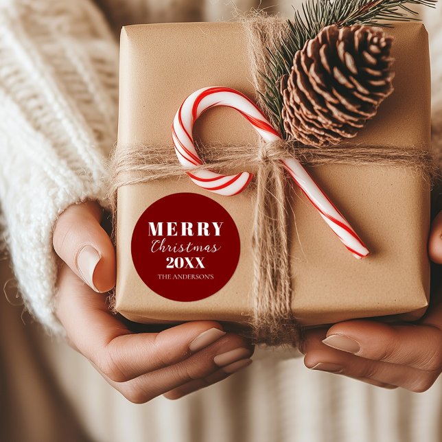 Adesivo Embalagem Vermelha de Natal Moderna e Minimalista (Criador carregado)