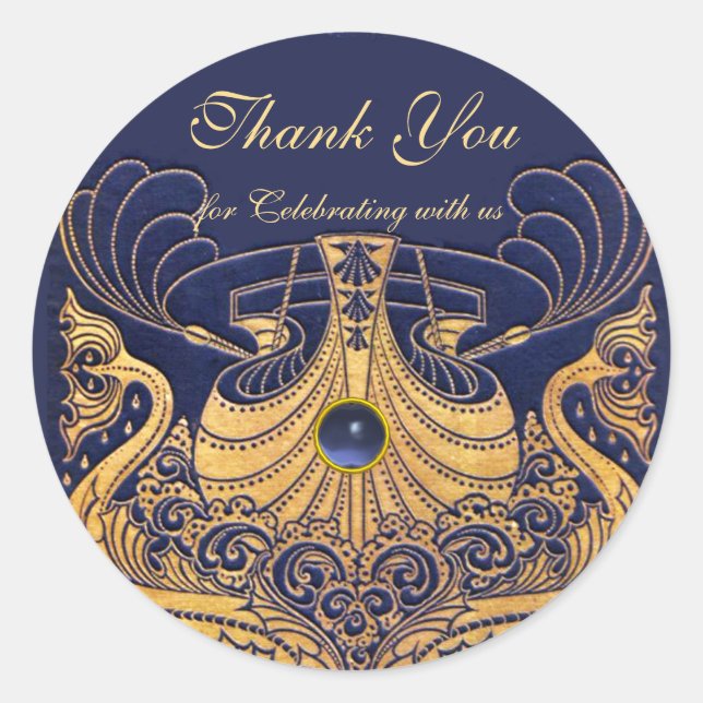 Adesivo Embarcação Antica, Golfinhos, Dourado, Azul Marinh (Frente)