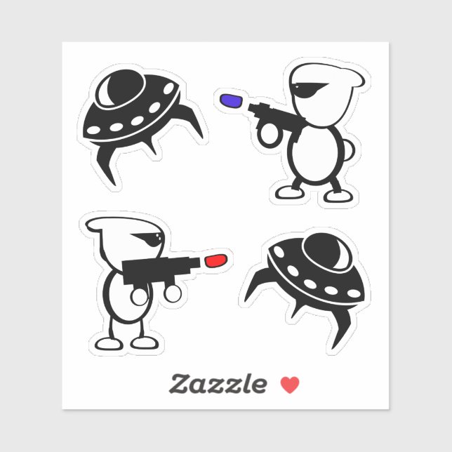 Adesivo Embarcação espacial e Aliens com Armas a Laser (Folha)