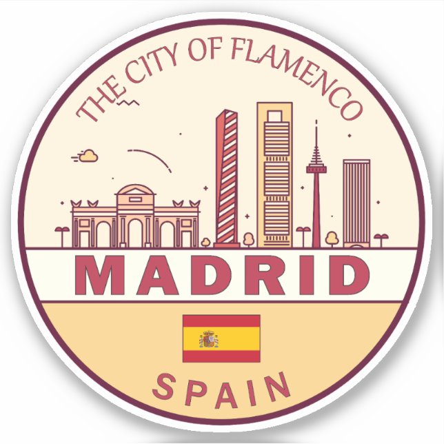 Adesivo Emblem de Skyline da Cidade da Espanha de Madrid (Frente)