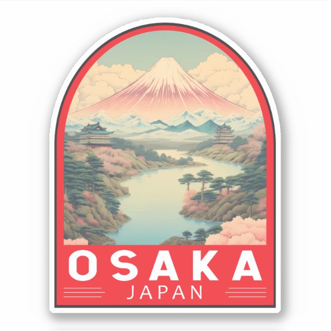 Adesivo Emblem de Viagem de arte Osaka Japan Mount Fuji (Frente)