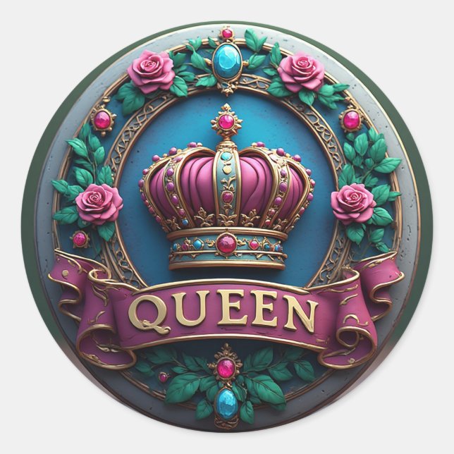 Adesivo Emblema da Coroa Real Com Rosas Rosas (Frente)