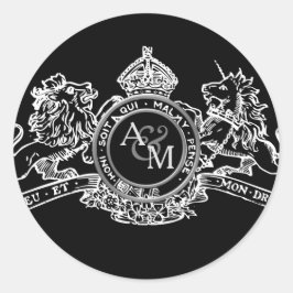 Adesivo Emblema de Casamento com Coroa de Leão Branco Negr