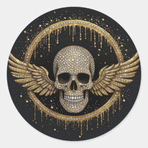 Adesivo ☠️ Emblema de Caveira com Auréola Dourada para Pre