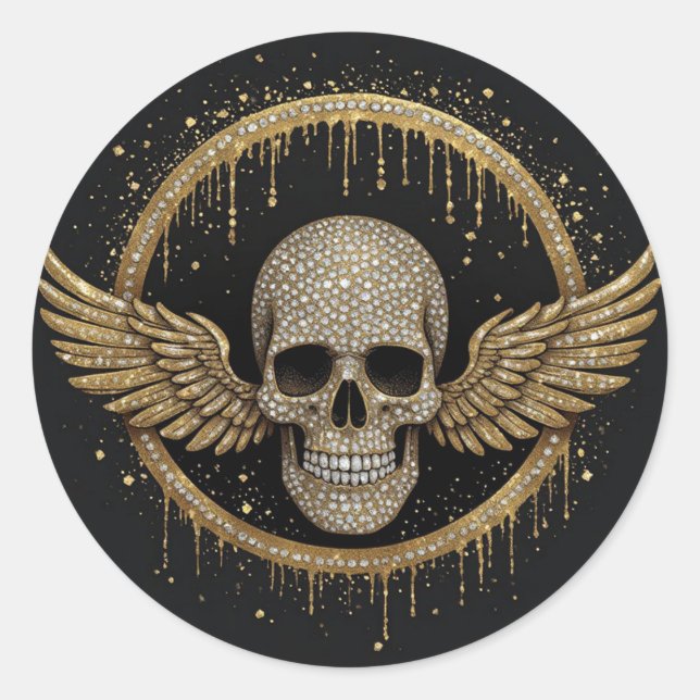 Adesivo ☠️ Emblema de Caveira com Auréola Dourada para Pre (Frente)