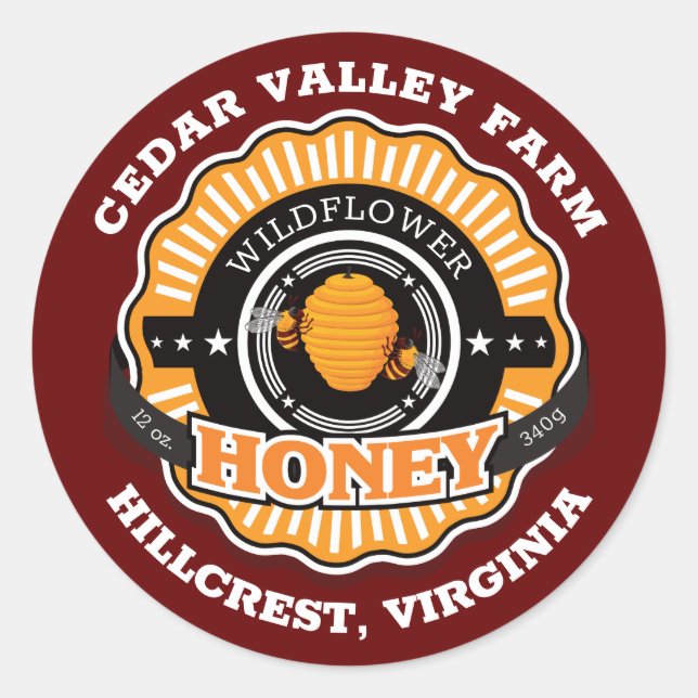 Adesivo Emblema de colmeia Mel Jar Vermelho escuro (Frente)