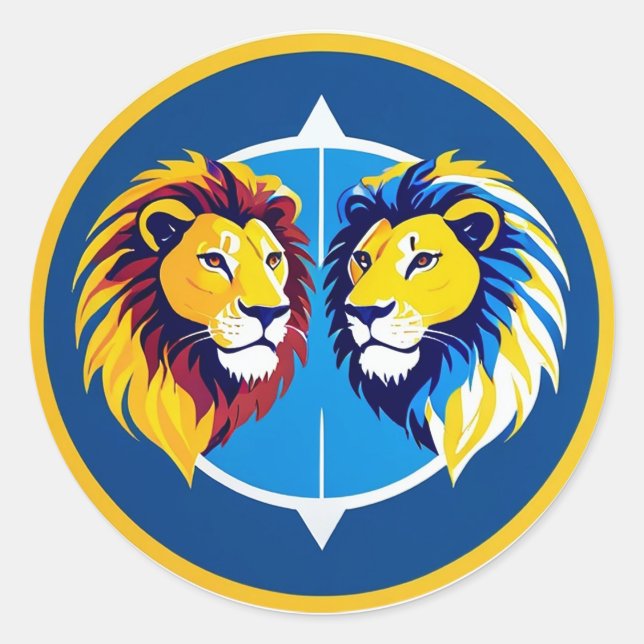 Adesivo Emblema de Duo de Leão Vibrante Dentro de Círculo  (Frente)