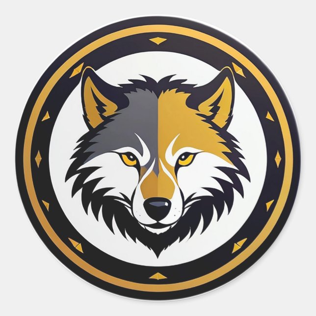 Adesivo Emblema de Lobo com Círculo Dourado (Frente)