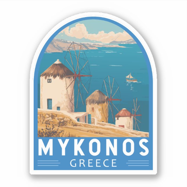 Adesivo Emblema de Viagem de Grécia do Mykonos (Frente)
